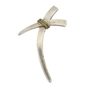 Mexico Handcrafted Sterling Silver and Brass Crossed Swords Pin Brooch Two Tone